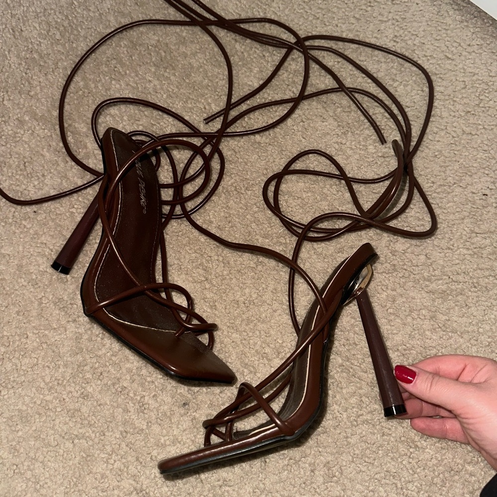 Brown Lace-Up Strappy High Heels